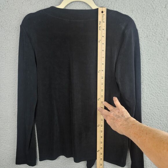 Chicos Travelers Black Tie Front Cardigan Size 0 Pink Silk Trim Stretch Knit - Picture 9 of 10